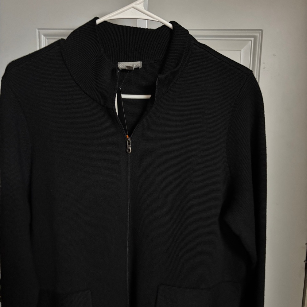 NWT Talbot black thermolite blend zip cardigan rib nit pockets